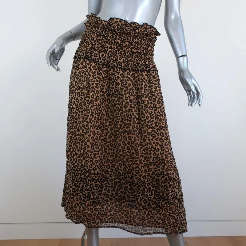 SEA Midi Skirt Lottie Leopard Print Smocked Chiffon Size 6 velvet skirt sumptuous