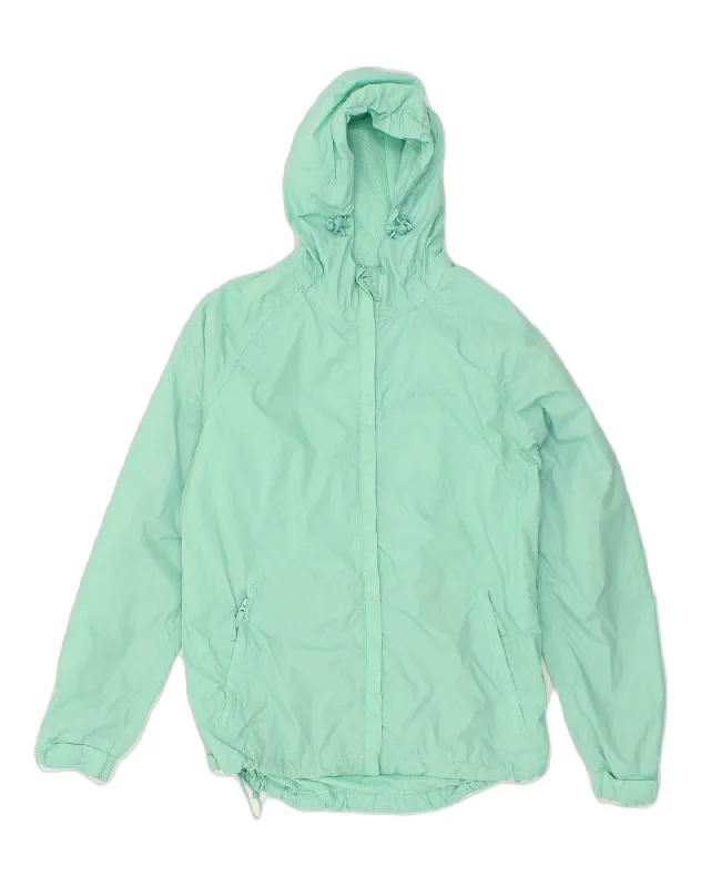 MOUNTAIN WAREHOUSE Womens Hooded Rain Jacket UK 12 Medium  Green Nylon Zippered Jacket Buttoned Jacket Snapped Jacket