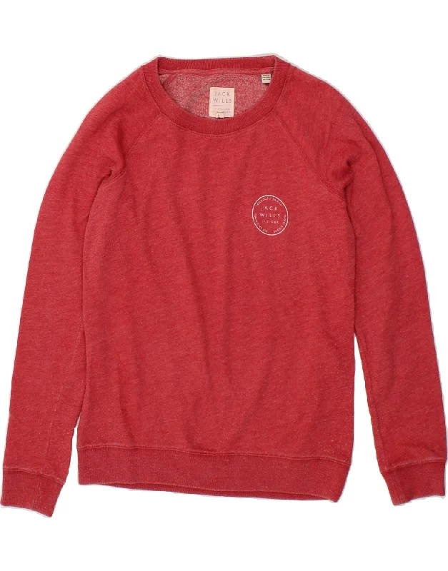 JACK WILLS Womens Sweatshirt Jumper UK 10 Small Red Cotton Hoodie with Hem Contrast Bold Stylish JACK WILLS Womens Sweatshirt Jumper UK 10 Small Red Cotton Hoodie with Hem Contrast Bold Stylish