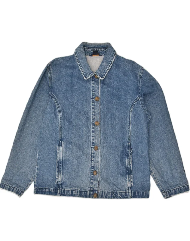 WOOLRICH Womens Denim Jacket UK 16 Large Blue Cotton Collared Jacket Crew Neck Jacket Turtle Neck Jacket