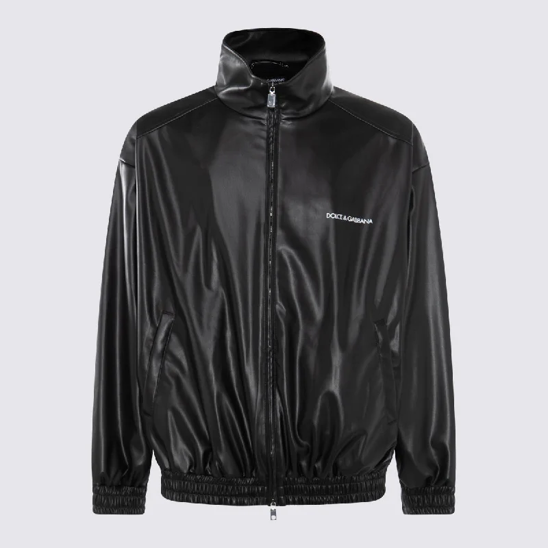 Dolce & Gabbana Jackets Black Denim Fabric Leather Fabric Suede Fabric