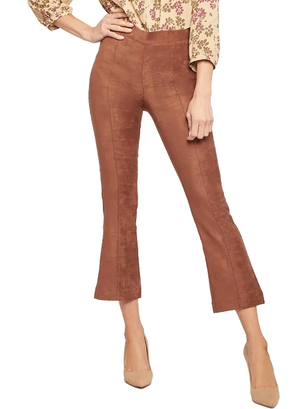 Womens Faux Suede Bootcut Cropped Pants Formal Linen Trousers
