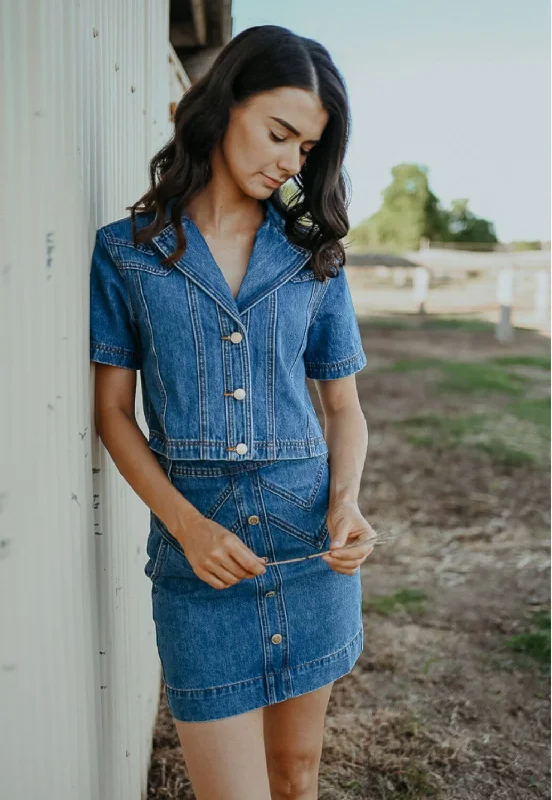 Gringa Denim Calamity Denim Mini Skirt velvet skirt sumptuous