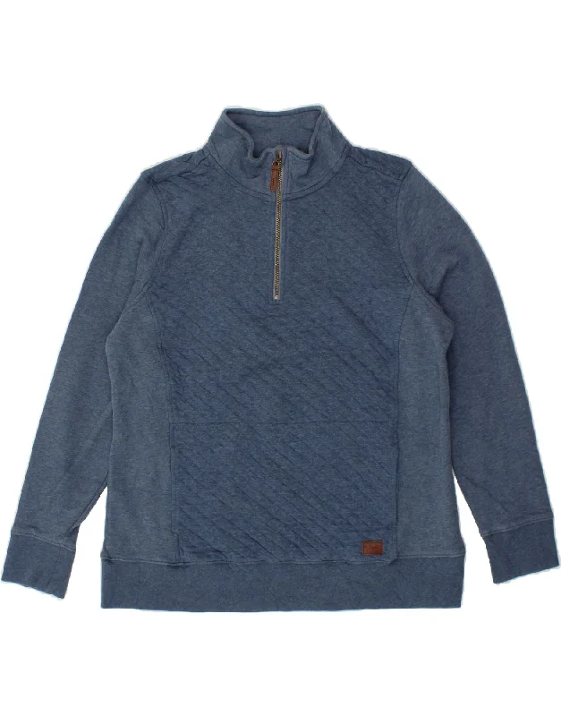 L.L.BEAN Womens Zip Neck Sweatshirt Jumper UK 18 XL Blue Cotton Hoodie with Fur Luxurious Winter
