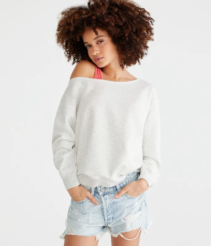 Aeropostale Solid Off-The-Shoulder Sweatshirt Hoodie Jacket Zipper Layering