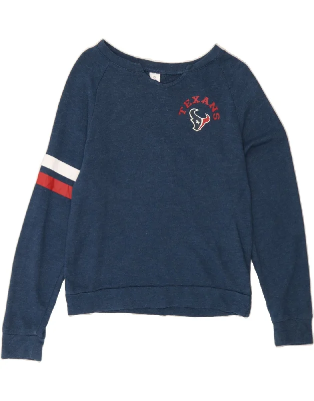 NFL Womens Texans Football Graphic Sweatshirt Jumper UK 10 Small Navy Blue Hoodie with Camouflage Military Edgy