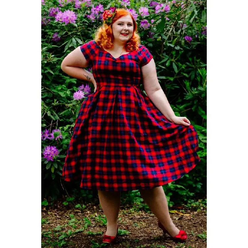 Lily Off Shoulder Red Tartan Swing Dress Turtleneck Warm Winter