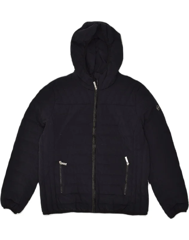 MICHAEL KORS Womens Hooded Padded Jacket UK 18 XL Navy Blue Nylon Striped Jacket Polka Dot Jacket Floral Jacket
