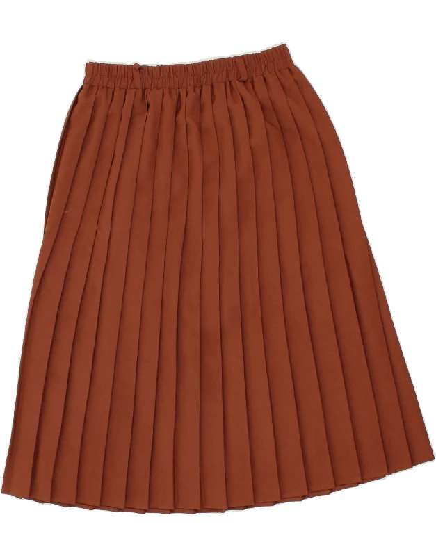 VINTAGE Womens Knife Pleated Skirt Large W30  Brown Polyester linen skirt natural