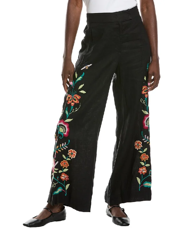 Johnny Was Averi Wide Leg Linen Pant Comfy Zip-Up Pants