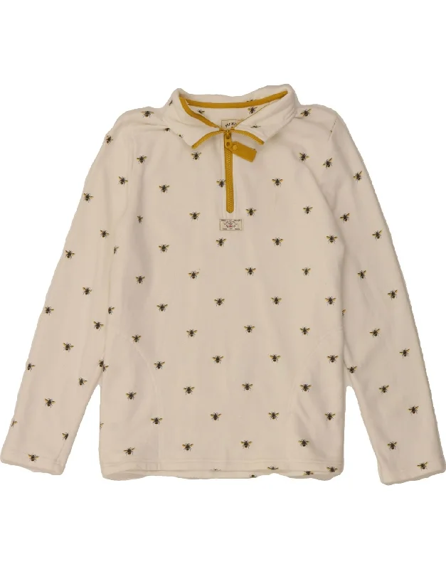 JOULES Womens Zip Neck Sweatshirt Jumper UK 14 Medium  White Animal Print Hoodie with Crew Neck Simple Timeless