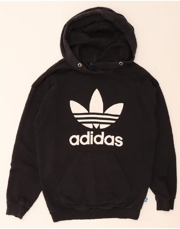 ADIDAS Womens Oversized Graphic Hoodie Jumper UK 6 XS Black Cotton Hoodie with Zipper Versatile Modern