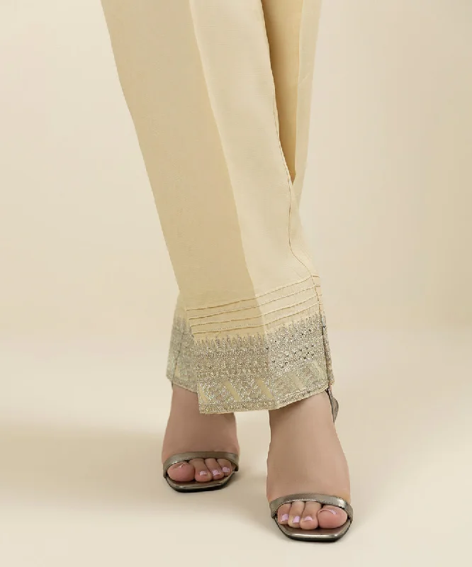 Embroidered Raw Silk Pants Casual Track Pants