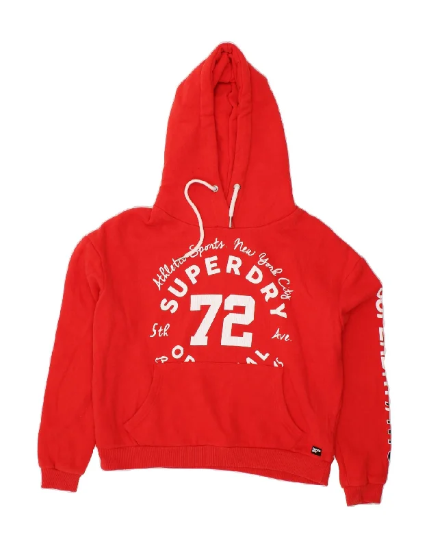 SUPERDRY Womens Oversized Graphic Hoodie Jumper UK 6 XS Red Cotton Hoodie with Stripes Bold Sporty SUPERDRY Womens Oversized Graphic Hoodie Jumper UK 6 XS Red Cotton Hoodie with Stripes Bold Sporty