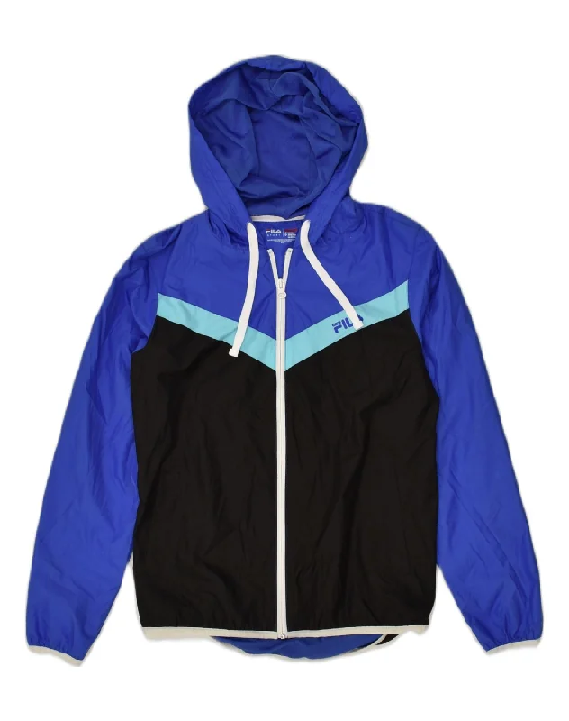 FILA Womens Hooded Rain Jacket UK 10 Small Black Colourblock Polyester Chenille Fabric Brocade Fabric Lace Fabric