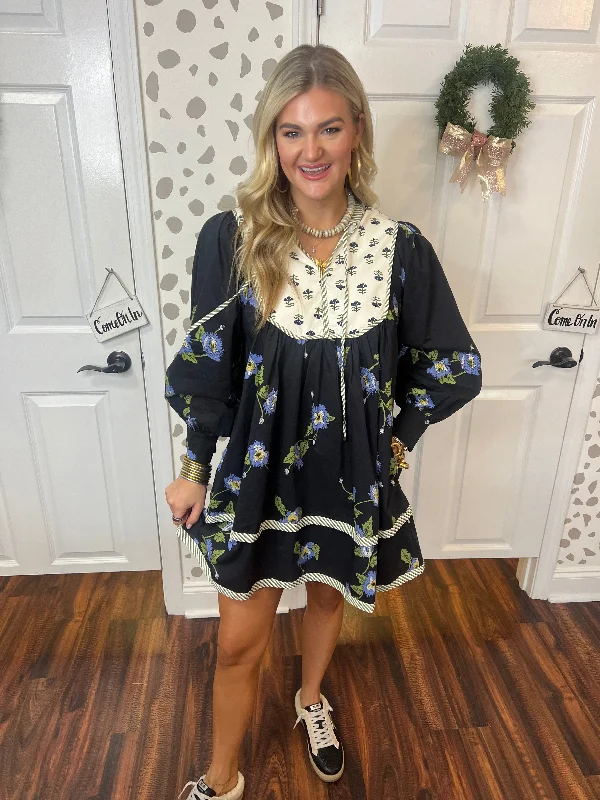 Black and Blue Detail Dress Tunics Velvet soft