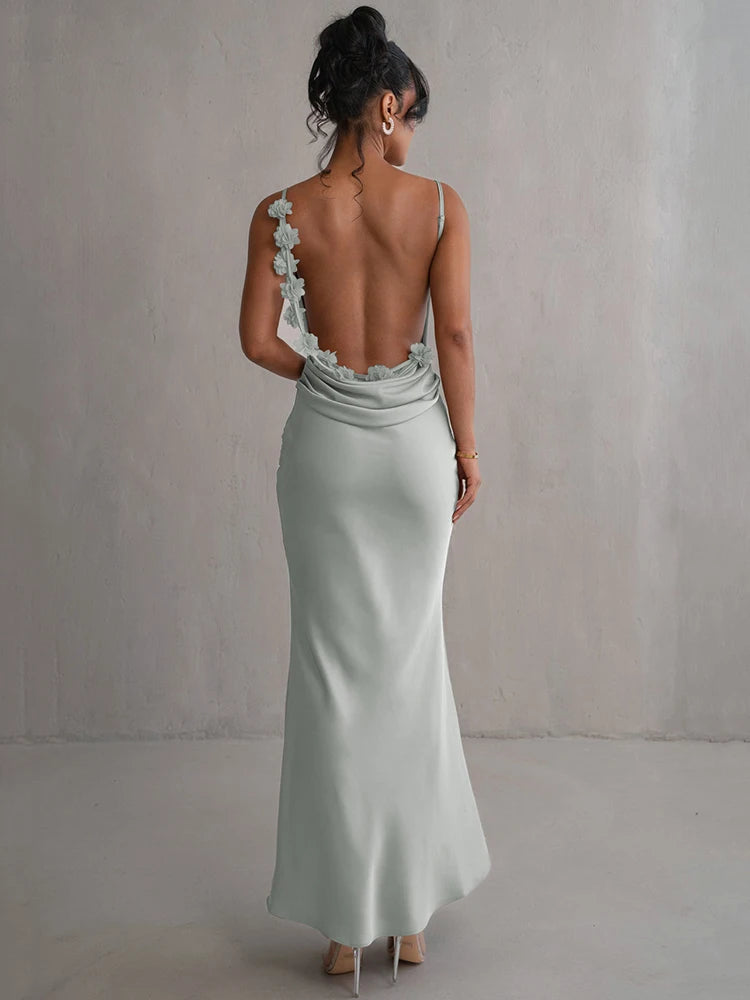 Wjczt Floral Draped Backless Maxi Long Dress For Women Fashion Spaghetti Strap Sleeveless Bodycon Evening Party Dress Elegant Tunics Polka dots