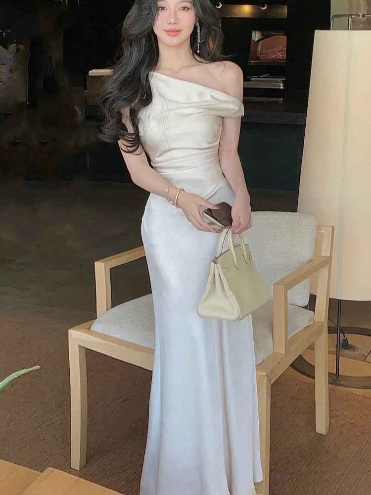 Wjczt Vintage Elegant Evening Party Dresses Women Summer Solid Fashion Korean Y2k Design Dress Female Irregular Slim Casual Clothing Tunics Gym athletic