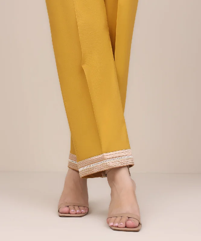 Embroidered Cambric Straight Pants Chic Slim Fit Pants