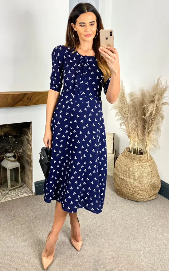 Louise Printed Button Down Dress With Neck Tie Tunics Sale discount