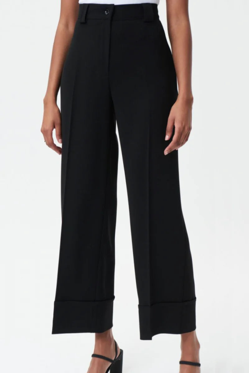 Women's Joseph Ribkoff | Twill Woven Wide Leg Pants | Black Chic Faux Leather Pants