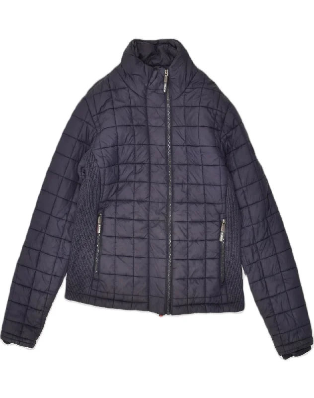 SUPERDRY Womens Padded Jacket UK 16 Large Navy Blue Polyester Lace Jacket Ribbed Jacket Sequined Jacket