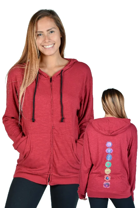 Long Sleeve Zip Up Chakra Hoodie Hoodie with Button Classic Timeless