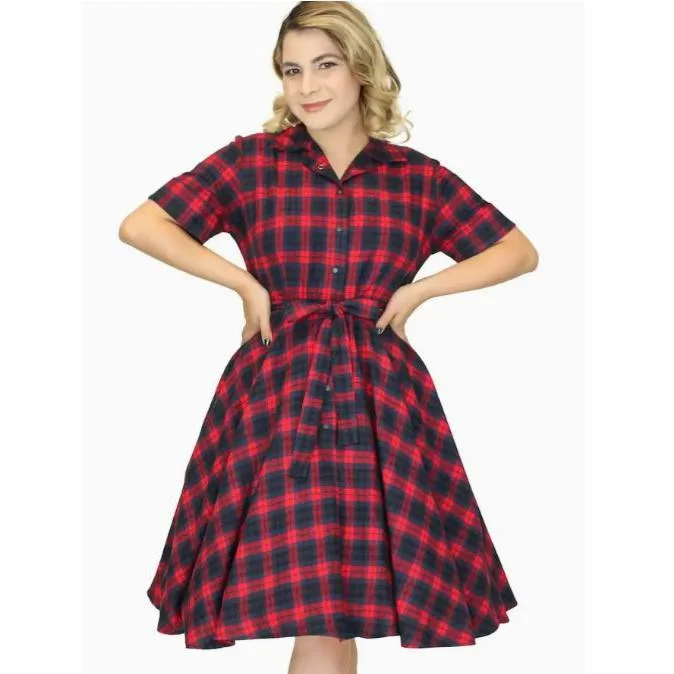 Red & Navy Plaid Circle Dress by Hemet Tunics Cozy comfortable