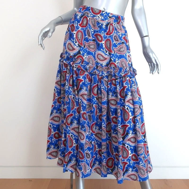 Dodo Bar Or Midi Skirt Stevie Blue Paisley Print Silk Size 40 velvet skirt luxurious