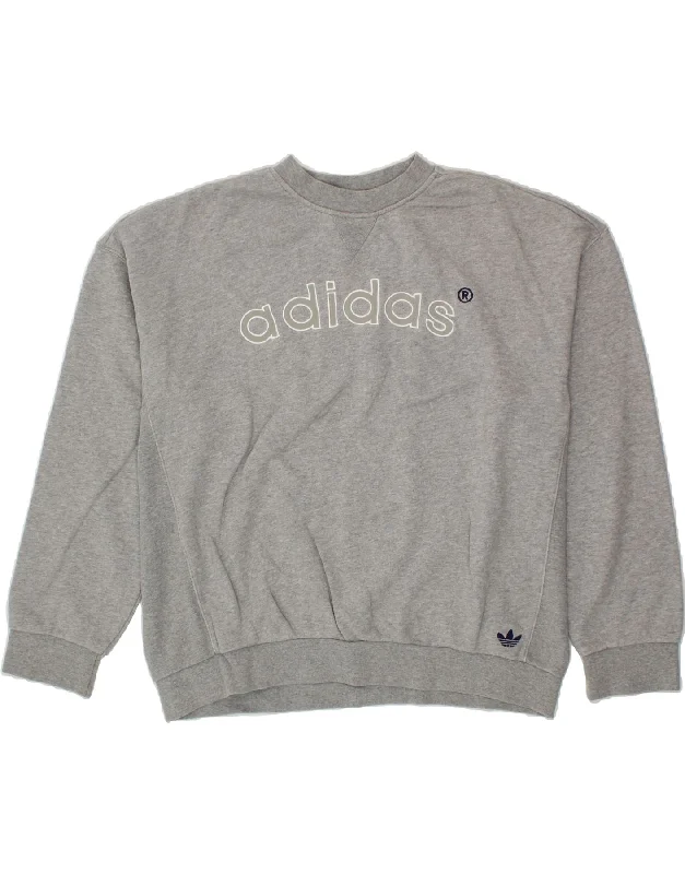 ADIDAS Womens Sweatshirt Jumper UK 14 Medium Grey Cotton Hoodie with Camouflage Military Edgy