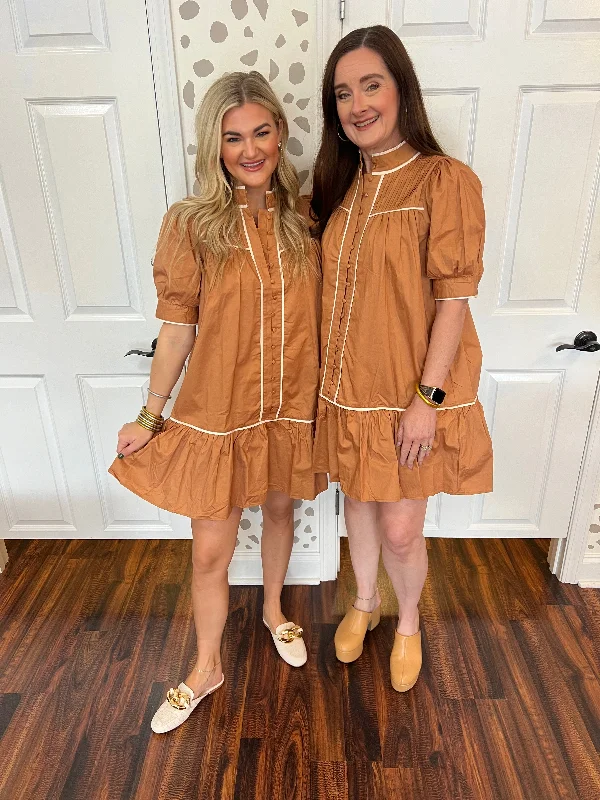 Camel Color White Trim Dress Tunics Chinos classic