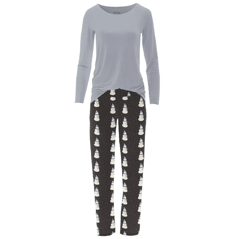 Women's Long Sleeve Tee & Pajama Pants Set In Midnight Snowman Cozy Knit Pants
