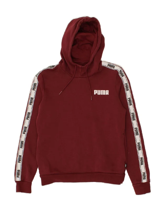 PUMA Womens Graphic Hoodie Jumper UK 10 Small Burgundy Colourblock Hoodie Sweatshirt Pullover