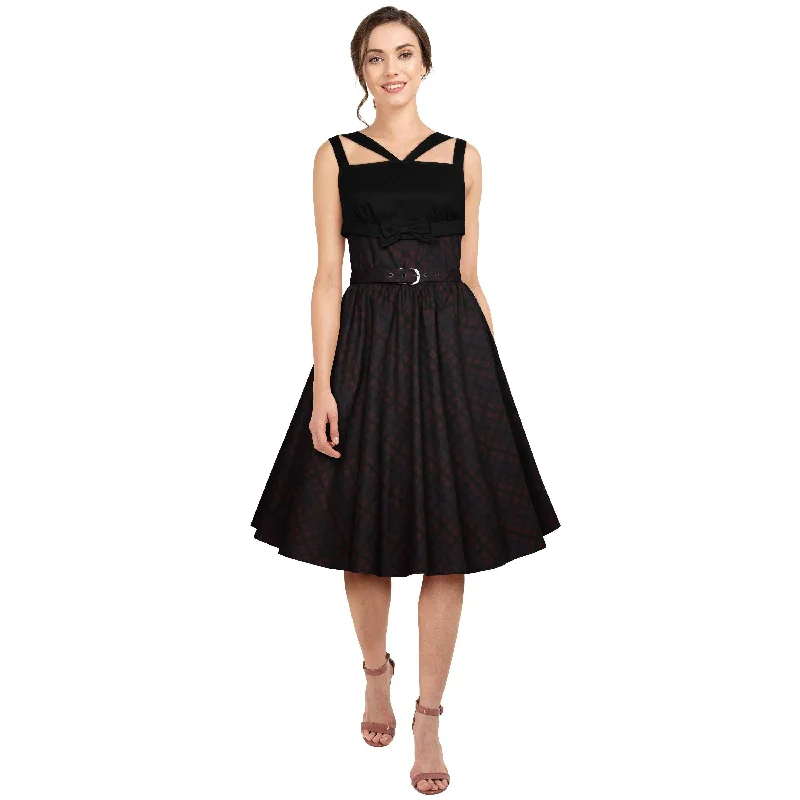 Strappy Swing Dress in Black & Purple Plaid Tunics Modern contemporary