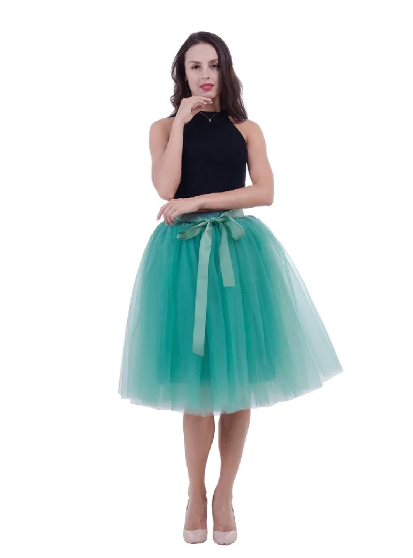 Women Light Green Belt Puff Tulle Skirt athletic skirt fit