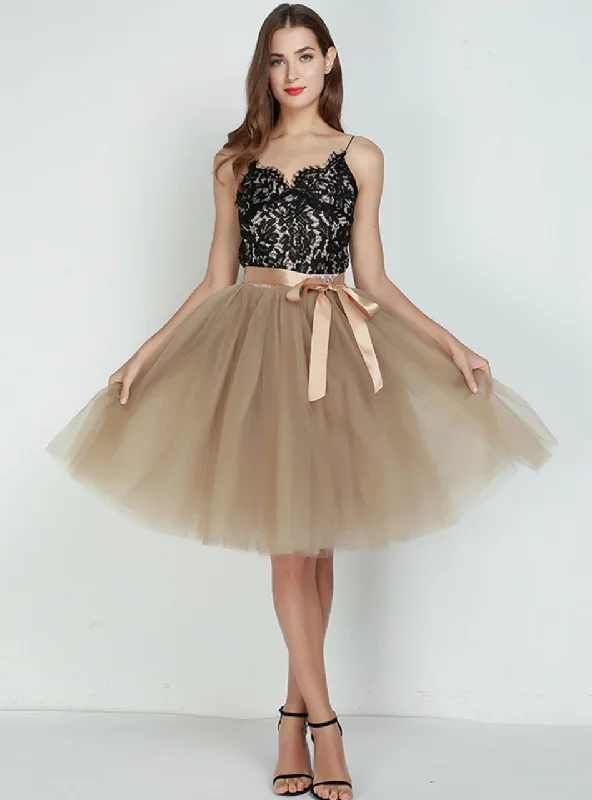 Khaki 7 Layers Tulle Tutu Skirt pleated skirt texture