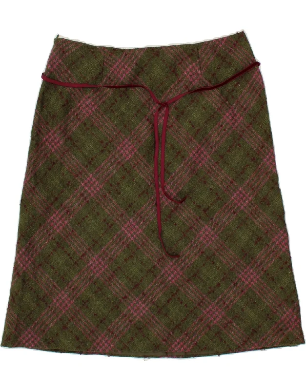 MONSOON Womens A-Line Skirt UK 14 Large W32  Khaki Check Wool summer skirt style