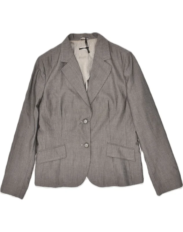 MARIELLA BURANI Womens 2 Button Blazer Jacket UK 20 2XL  Grey Polyester Zip Front Button Front Snap Front
