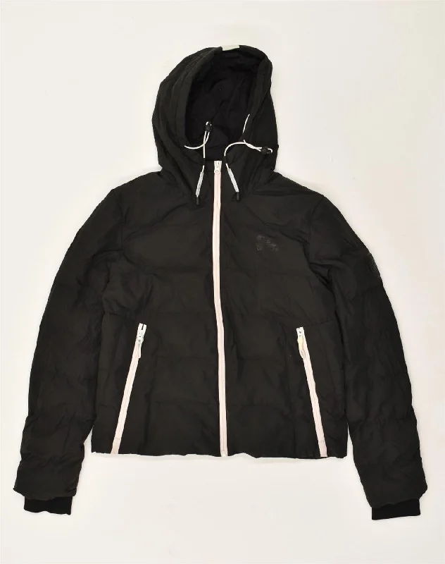 SUPERDRY Womens Hooded Padded Jacket UK 12 Medium  Black Polyester Mesh Jacket Canvas Jacket Denim Jacket