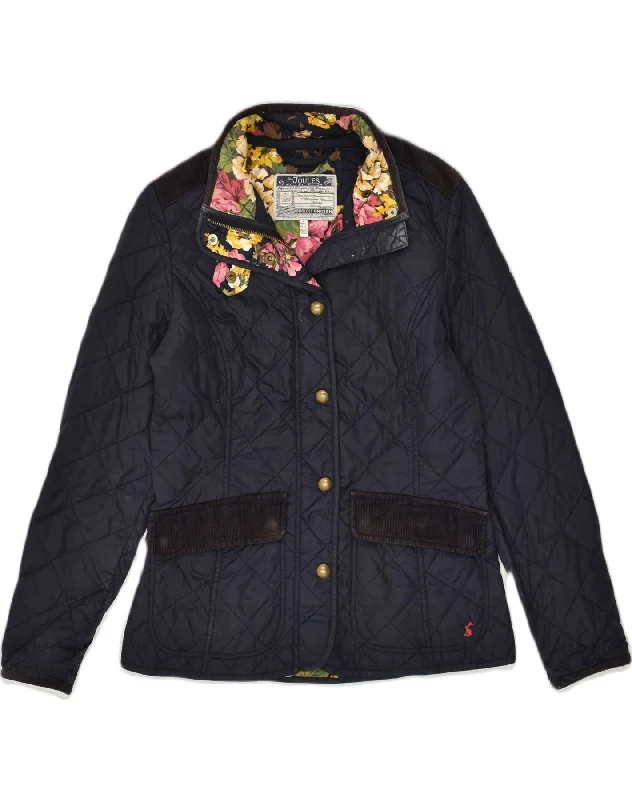JOULES Womens Quilted Jacket UK 10 Small  Navy Blue Polyamide Chenille Jacket Brocade Jacket Lace Jacket