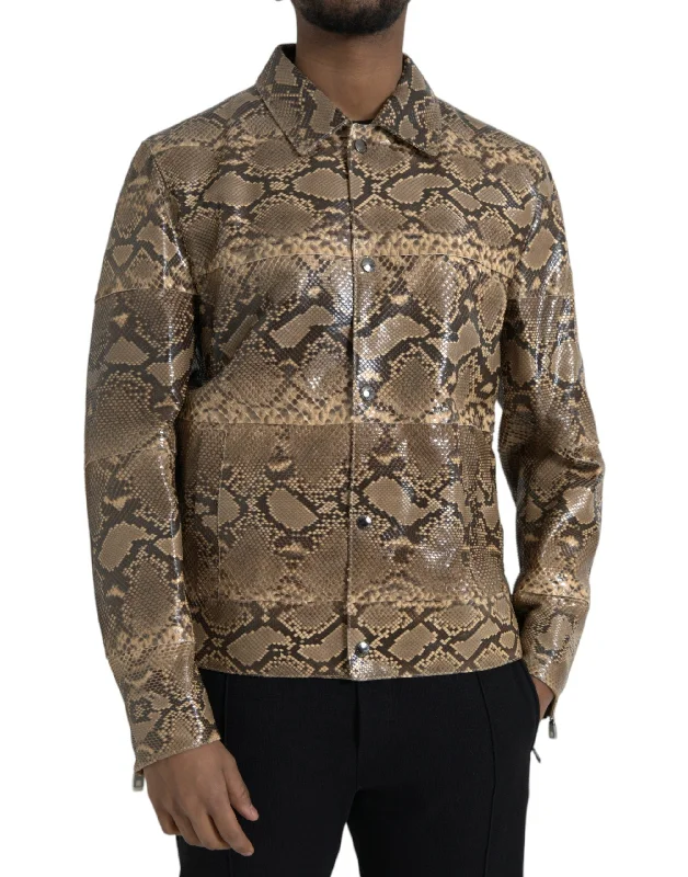 Beige Exotic Leather Biker Blouson Jacket Jersey Jacket Tulle Jacket Batik Jacket