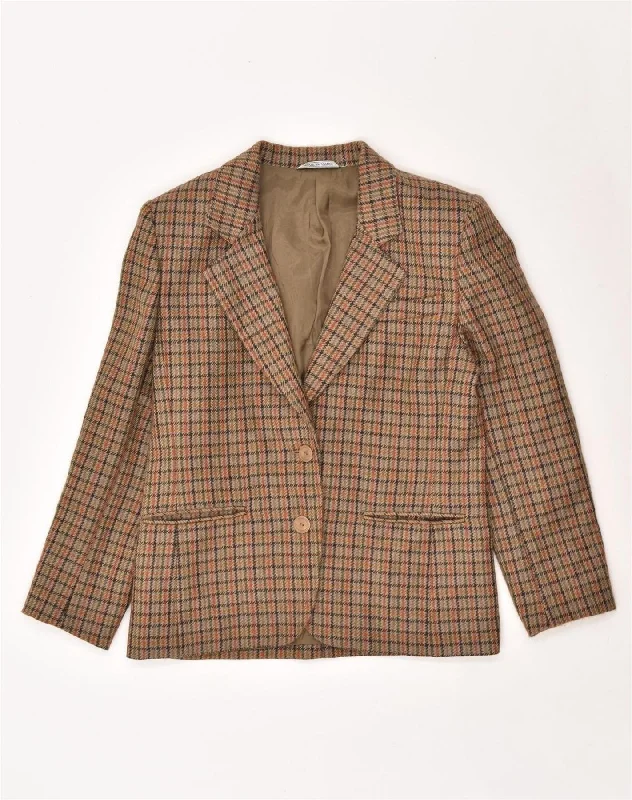 VINTAGE Womens 2 Button Blazer Jacket UK 14 Medium Brown Houndstooth Oversized Jacket Tailored Jacket Straight Jacket