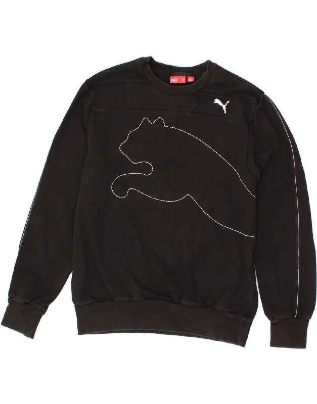 PUMA Womens Graphic Sweatshirt Jumper UK 12 Medium Black Cotton Hoodie with Strings Custom Fit Adjustable