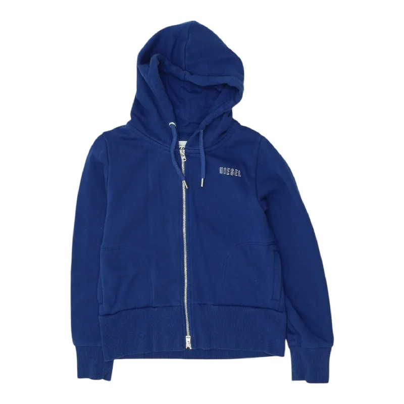 Diesel Womens Blue Full Zip Hoodie | Casual Designer Streetwear Hoody VTG Hoodie with Mock Neck Collared Structured