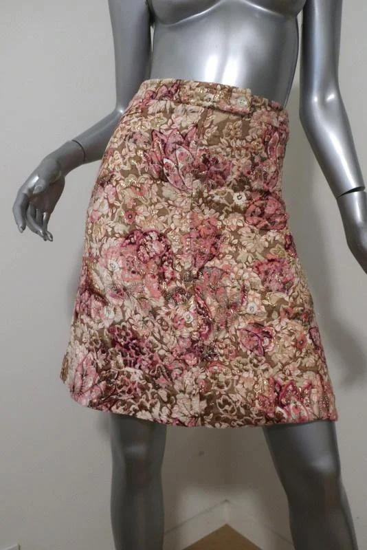 Paul & Joe Skirt Pink/Gold Lurex Floral Jacquard Size 36 chiffon skirt floaty