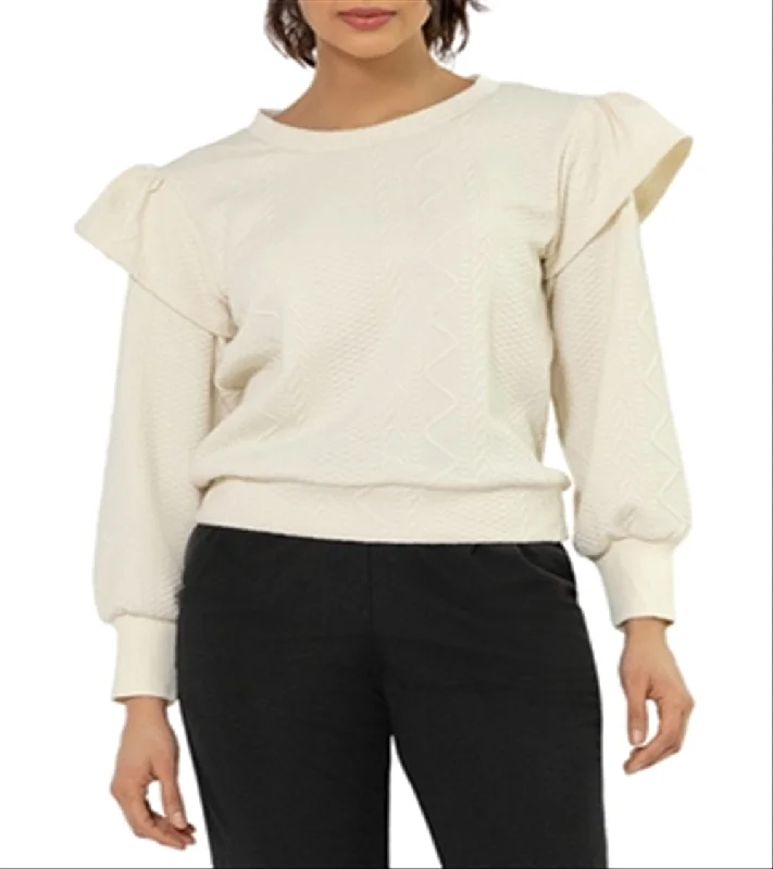 Leota Women's Ashley Ruffle Shoulder Sweatshirt White Size Small by Steals Hoodie with Slim Fit Tailored Modern