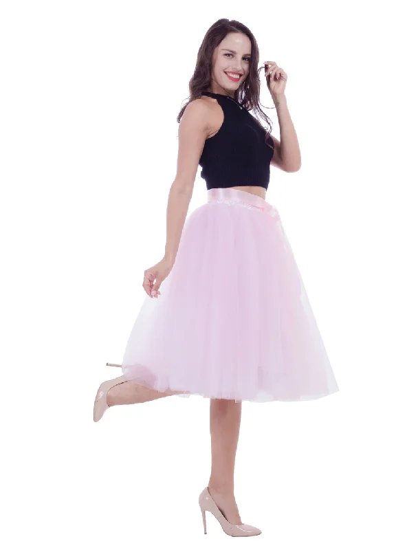 Pink Belt Puff Dance Tulle Skirt modal blend skirt