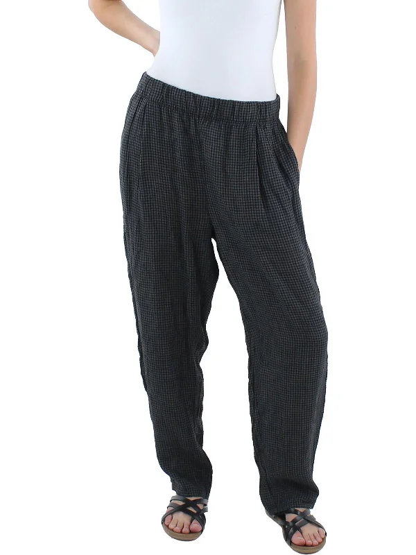 Womens Organic Linen Ankle Pants Lightweight Jogger Pants