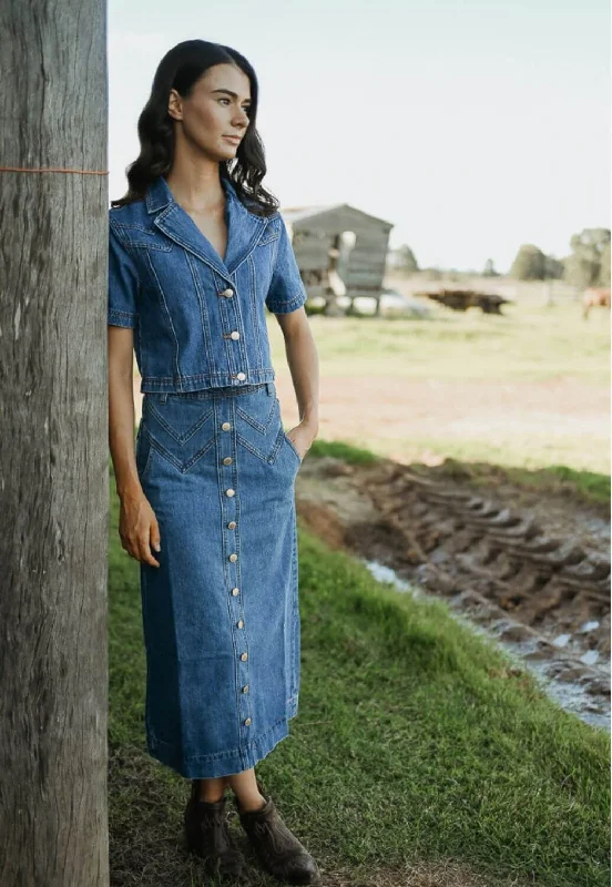 Gringa Denim Calamity Denim Midi Skirt linen skirt light