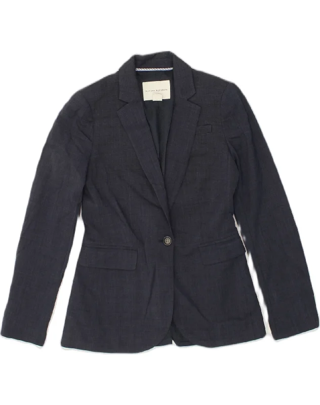 BANANA REPUBLIC Womens 1 Button Blazer Jacket UK 10 Small Blue Wool Hooded Jacket Caped Jacket Shawl Collar Jacket